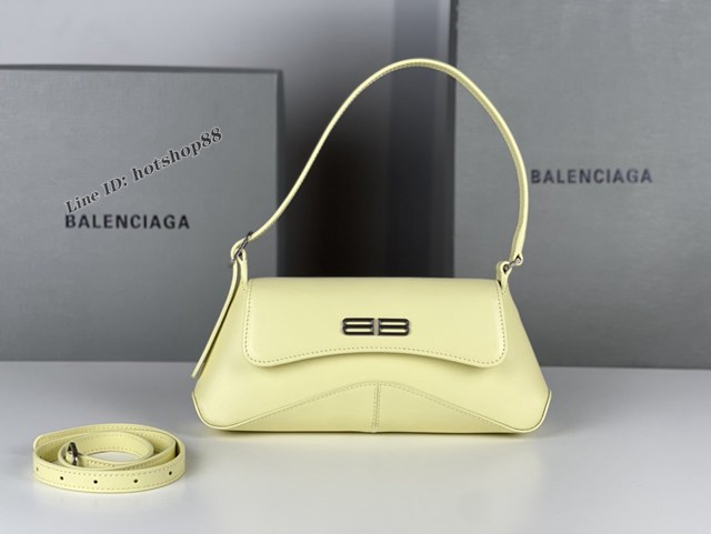 Balenciaga專櫃2022爆款小號平紋黃銀全皮肩背包 巴黎世家翻蓋腋下包 fyj1532